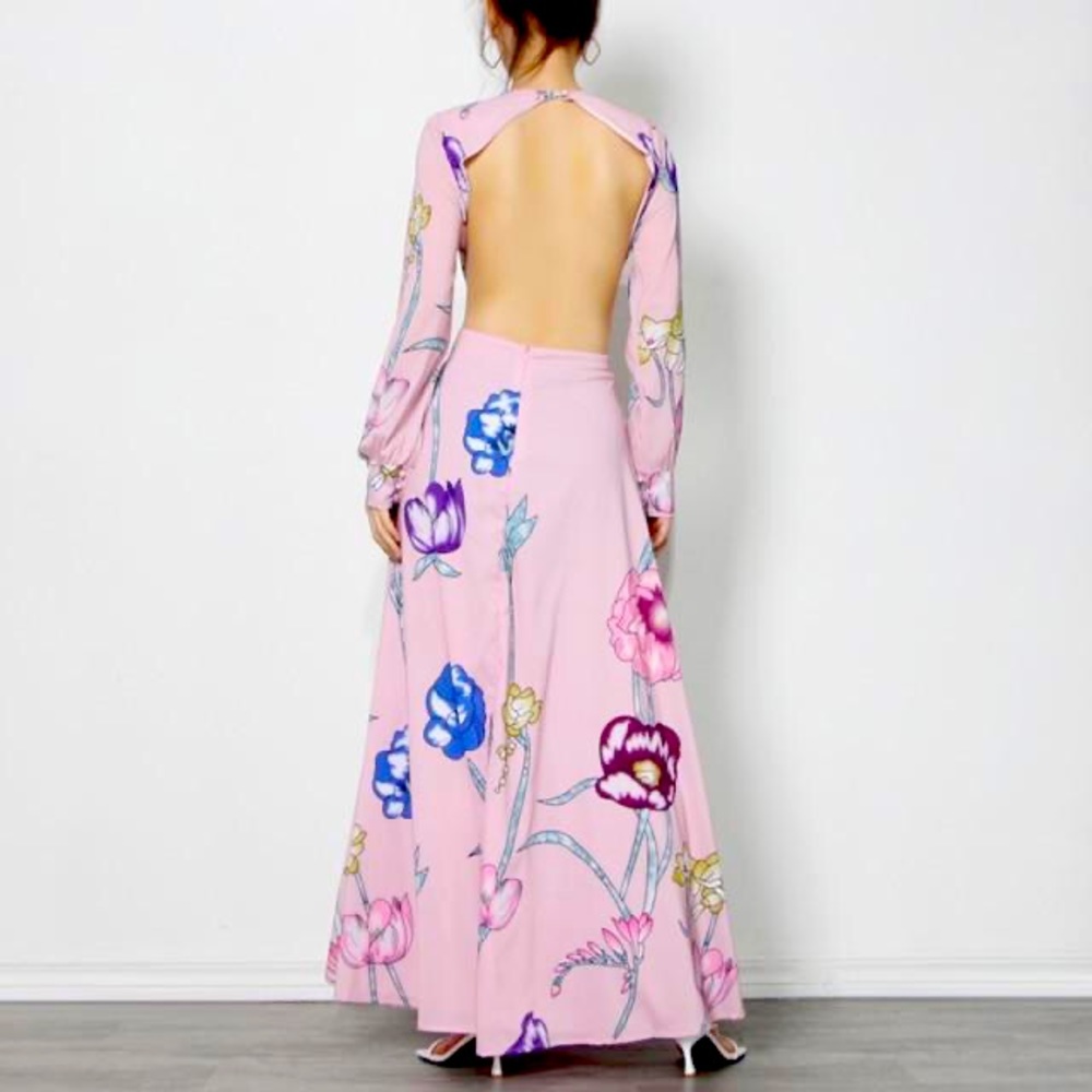 Sexy Backless Floral Print Long Sleeve Maxi Dress - Picture 6 of 6